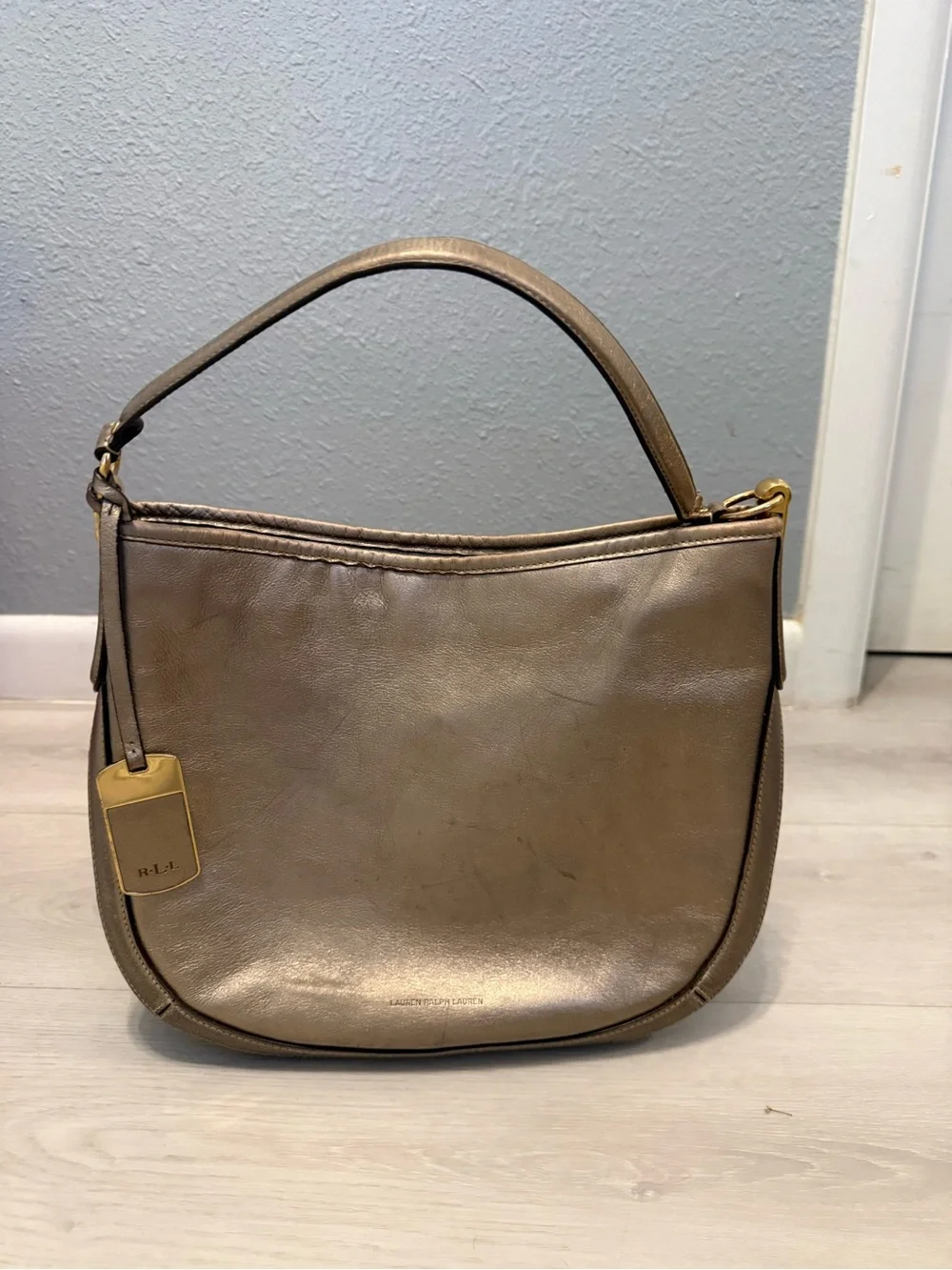 Ralph Lauren Metallic Taupe Shoulder Hobo with Gold Tag